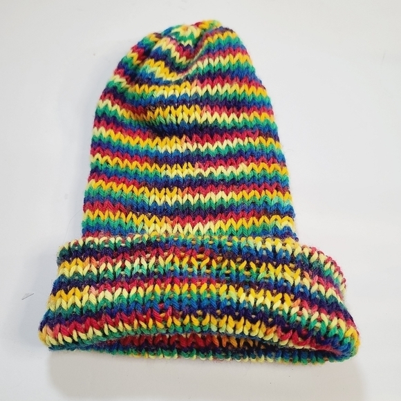 Vintage Handmade Rainbow Knit Winter Ski Hat - Picture 1 of 6